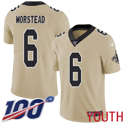 New Orleans Saints Limited Gold Youth Thomas Morstead Jersey NFL Football 6 100th Season Inverted Legend Jersey